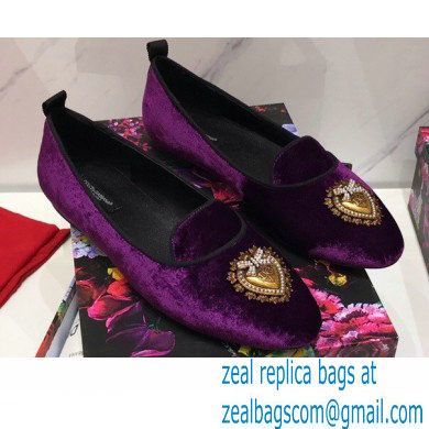 Dolce  &  Gabbana Velvet Devotion Loafers Slippers Purple 2021